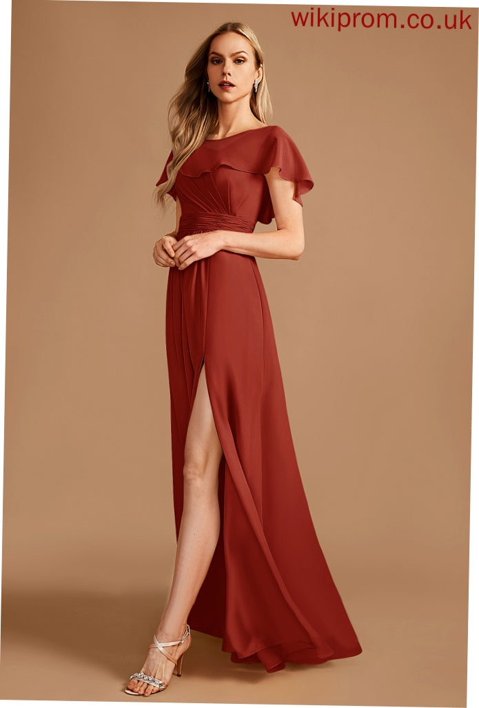 Embellishment Neckline Length Ruffle SplitFront Floor-Length HighNeck Fabric Silhouette A-Line Joslyn Natural Waist Bridesmaid Dresses