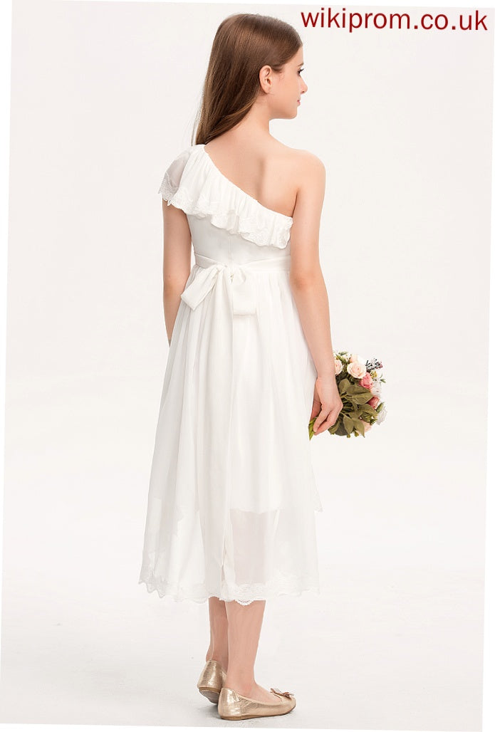 Chiffon One-Shoulder Junior Bridesmaid Dresses With Asymmetrical Rowan Bow(s) Lace A-Line