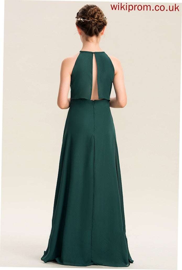 A-Line Chiffon Floor-Length Neck Gertie Scoop Junior Bridesmaid Dresses