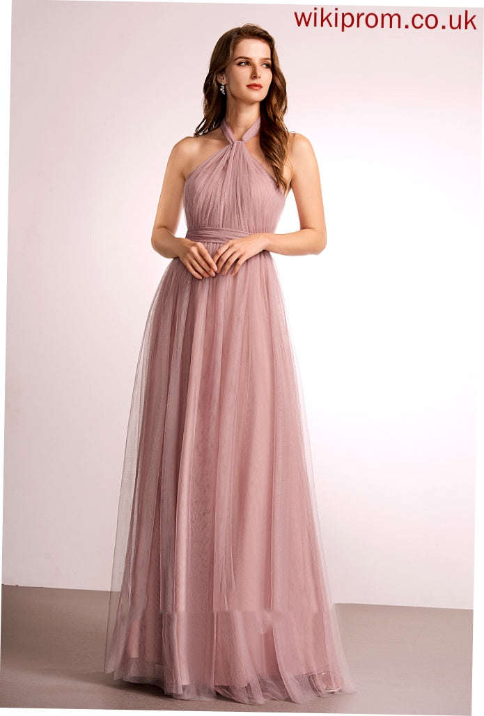 Tulle Silhouette One-Shoulder Off-the-Shoulder Neckline Floor-Length Fabric A-Line Straps Length V-neck Carlie Bridesmaid Dresses