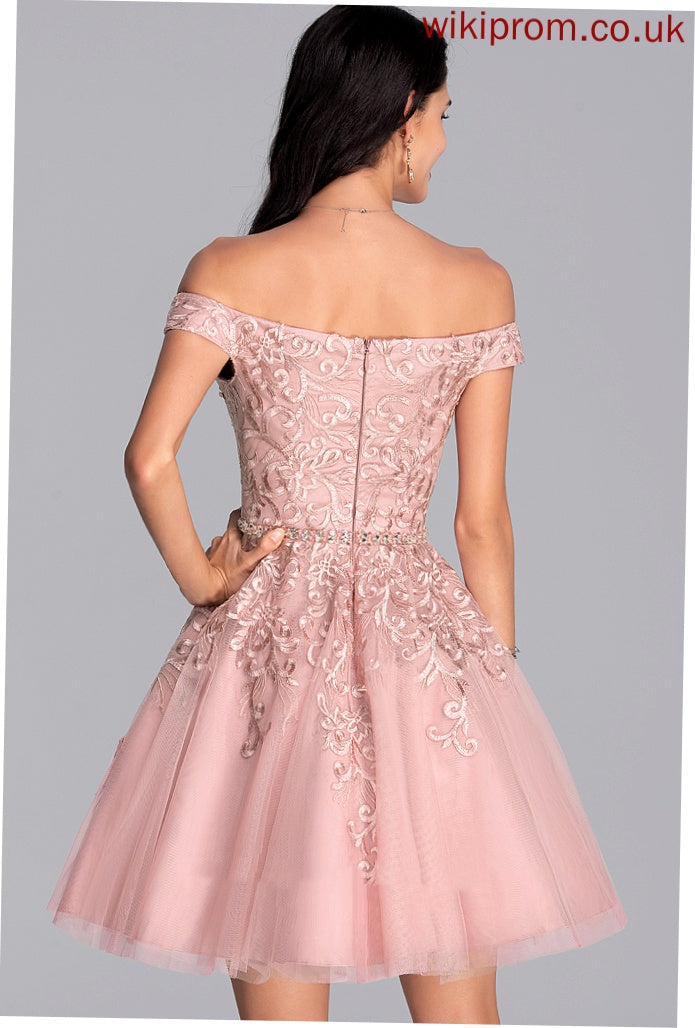 Off-the-Shoulder Tulle Beading Homecoming Dresses A-Line Short/Mini Kiera With Lace Dress Homecoming