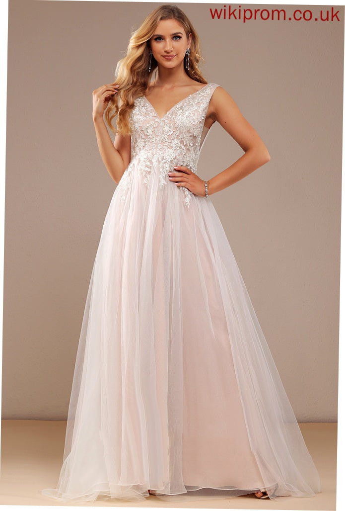 Train Tulle Ball-Gown/Princess Lace Maya Lace Wedding Dresses Sweep Wedding V-neck Dress With