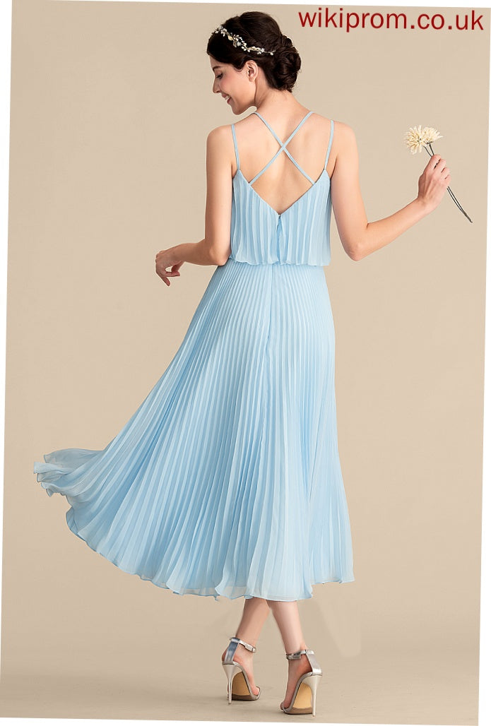 Dress Tea-Length Cocktail With V-neck Cocktail Dresses Janice Pleated A-Line Chiffon