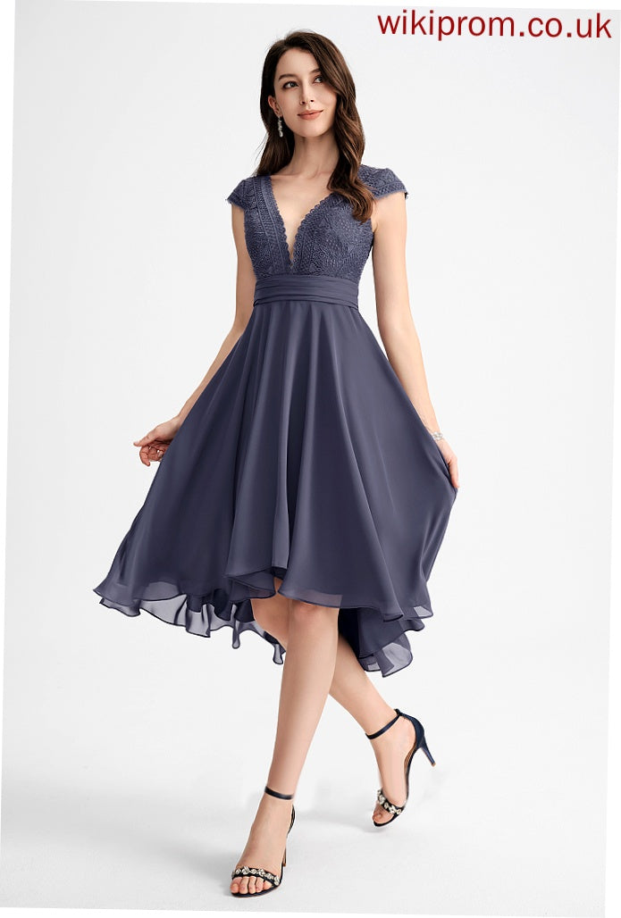 Cocktail With Lace Rosa Asymmetrical Chiffon Pleated Cocktail Dresses V-neck A-Line Dress