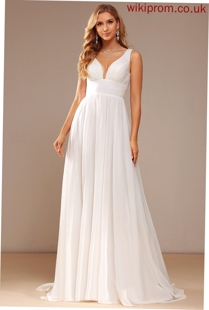 Sweep V-neck A-Line Chiffon Wedding Wedding Dresses Dress Katelynn Train