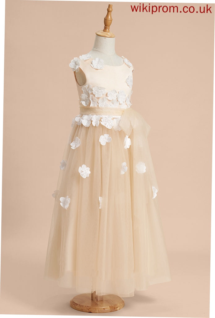 Tulle With Sleeveless Lace/Flower(s) Girl Ankle-length A-Line Flower Girl Dresses Flower Scoop - Neck Madelynn Dress