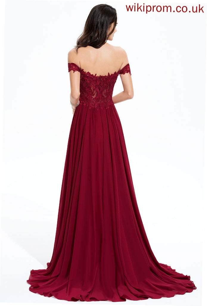 Sweep Off-the-Shoulder Train Sequins Prom Dresses Chiffon With Henrietta A-Line