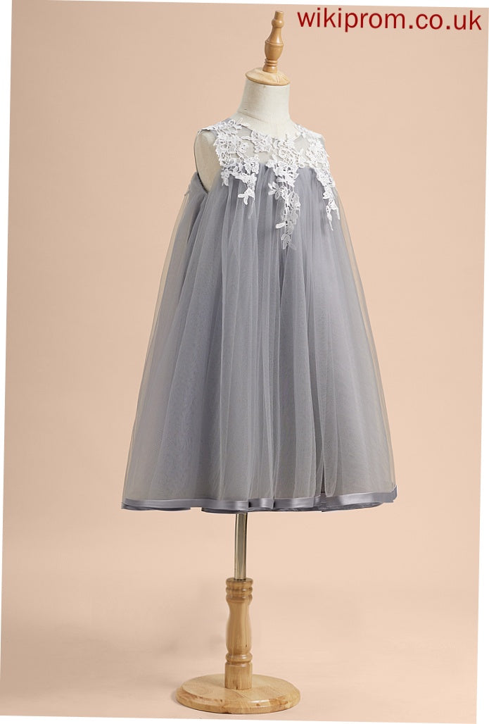 Sleeveless - Knee-length Lace Tulle With Flower Ashlee Neck Scoop Girl Flower Girl Dresses A-Line Dress