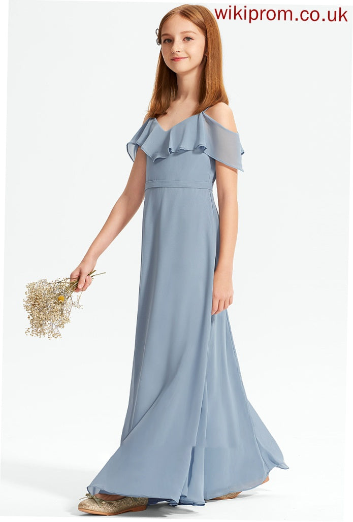 Ruffles Chiffon Floor-Length Maddison Junior Bridesmaid Dresses A-Line With Off-the-Shoulder