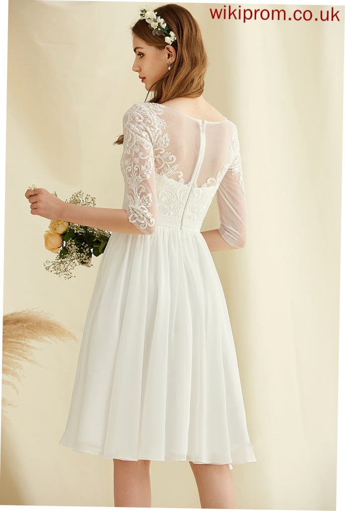 Knee-Length With Nevaeh Chiffon Sequins Wedding Dresses Lace Neck Wedding A-Line Scoop Dress