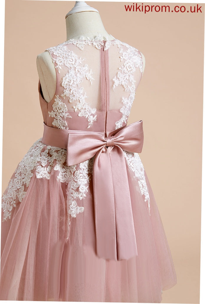 Tulle/Lace Knee-length Dress With Sophie Flower Girl Dresses - Sleeveless Flower Bow(s) Girl A-Line V-neck