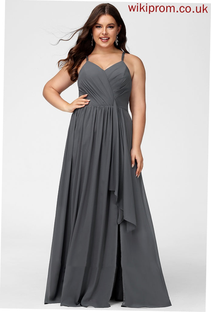 Beading Neckline Floor-Length Ruffle Silhouette Embellishment Length V-neck SplitFront Fabric A-Line Winifred Bridesmaid Dresses