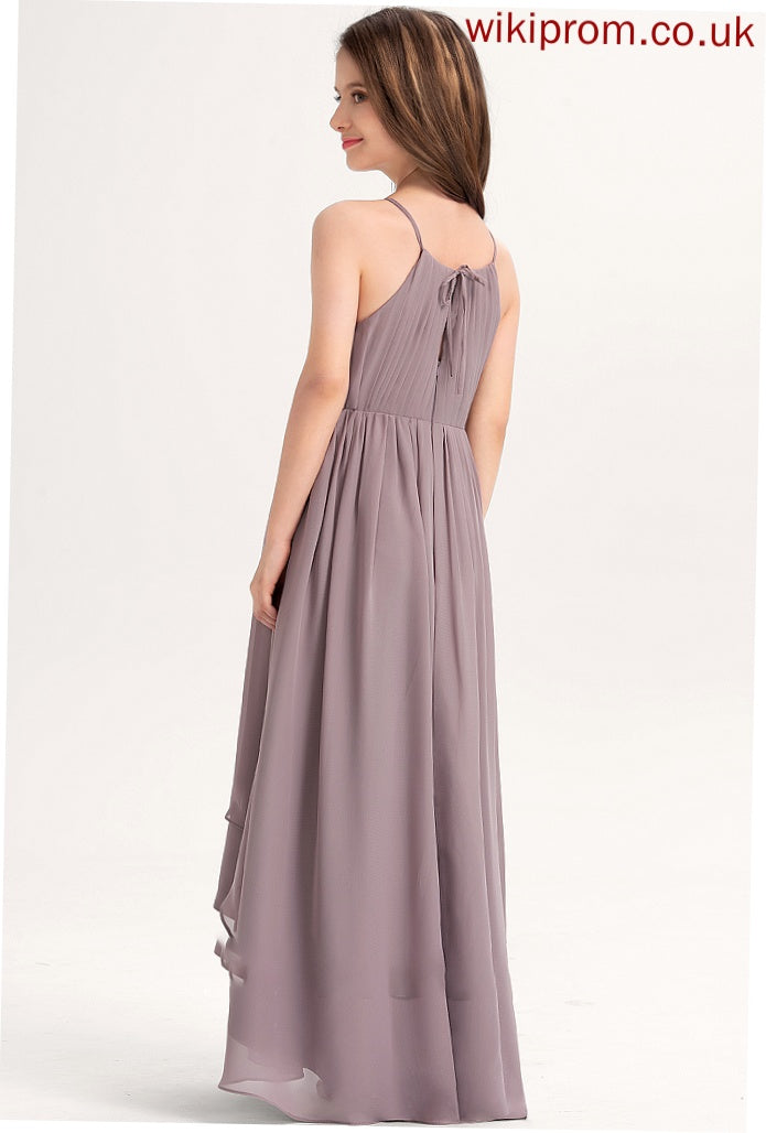 With Scoop Ruffle Chiffon Bow(s) Asymmetrical Junior Bridesmaid Dresses A-Line Neck Roberta