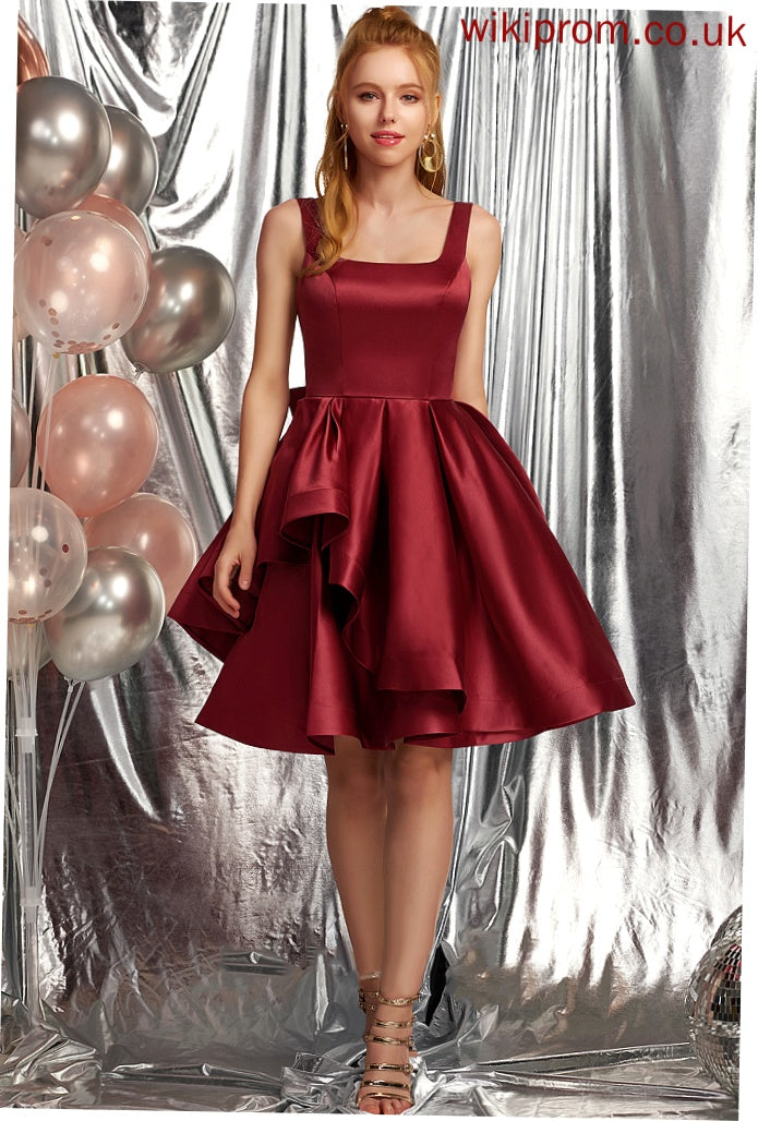 Aniya Homecoming Dresses Neckline Square Homecoming Knee-Length Bow(s) A-Line Ruffles Cascading With Satin Dress