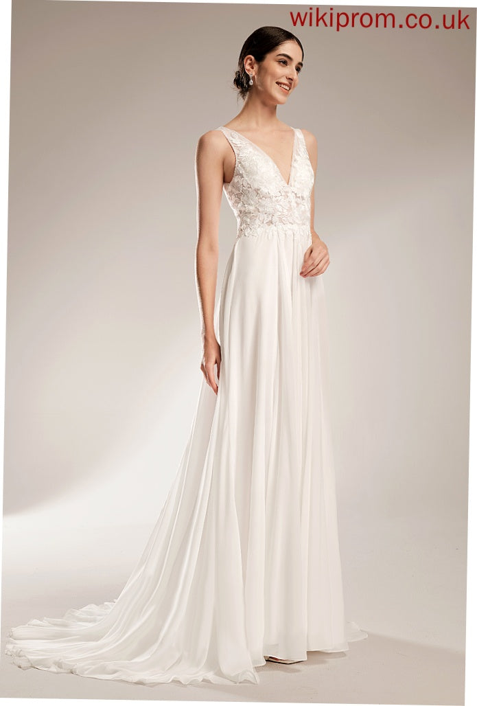 Court V-neck Beading Suzanne Sequins A-Line Lace With Wedding Dress Train Chiffon Wedding Dresses