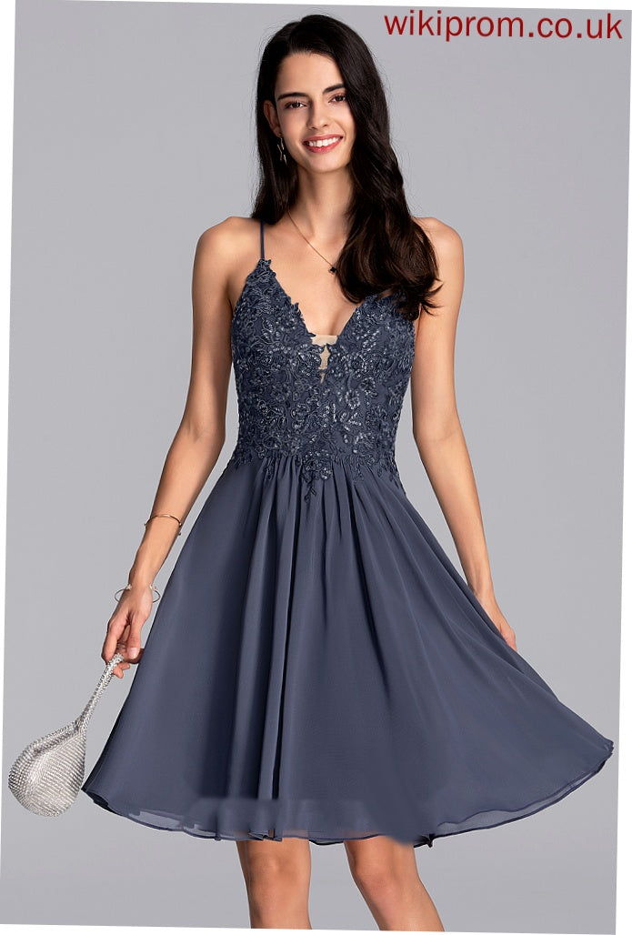 V-neck Lace Beading Homecoming Chiffon Homecoming Dresses Haleigh With A-Line Knee-Length Dress