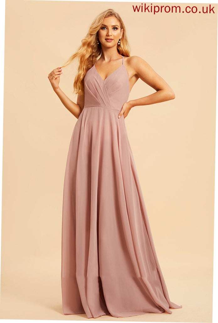 Ruffle Fabric A-Line Silhouette V-neck Length Neckline Embellishment Floor-Length Rosalind Scoop Sleeveless Bridesmaid Dresses