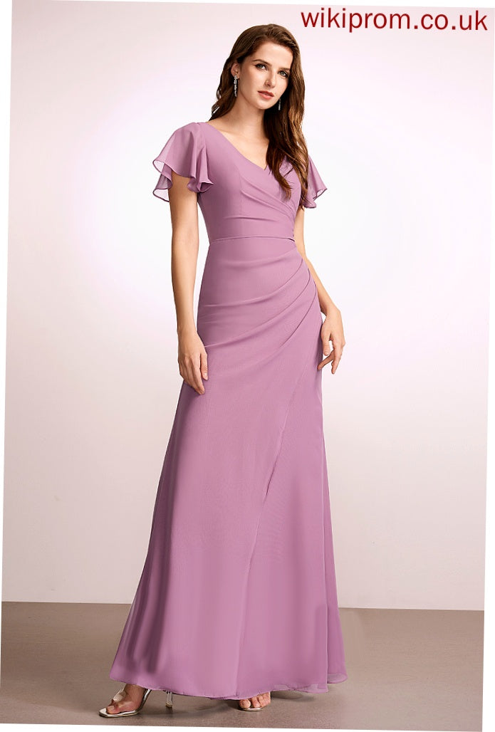 Neckline Length Sheath/Column Floor-Length Fabric Silhouette V-neck Embellishment Ruffle Alisson Sleeveless Floor Length Bridesmaid Dresses