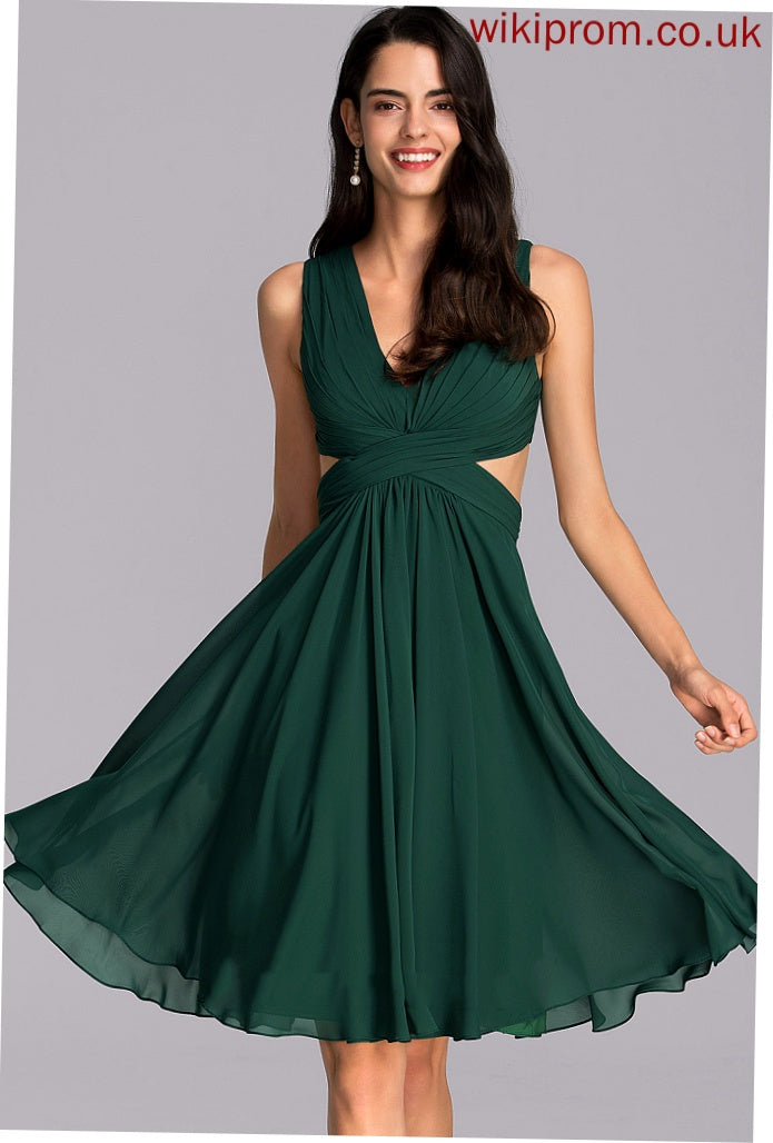 Ruffle A-Line With Cocktail Dress Aiyana V-neck Cocktail Dresses Chiffon Knee-Length