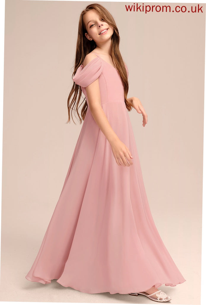 With Ruffle Floor-Length Junior Bridesmaid Dresses Shyla Chiffon A-Line V-neck