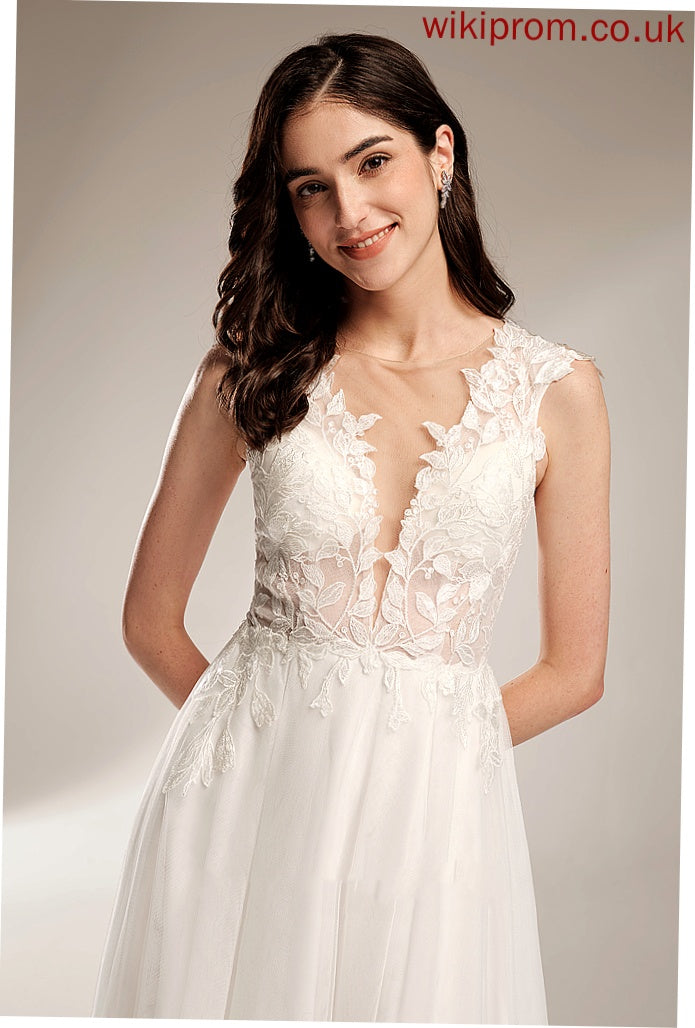 With Sequins Wedding Dresses V-neck Train Pat Tulle Dress A-Line Lace Wedding Court