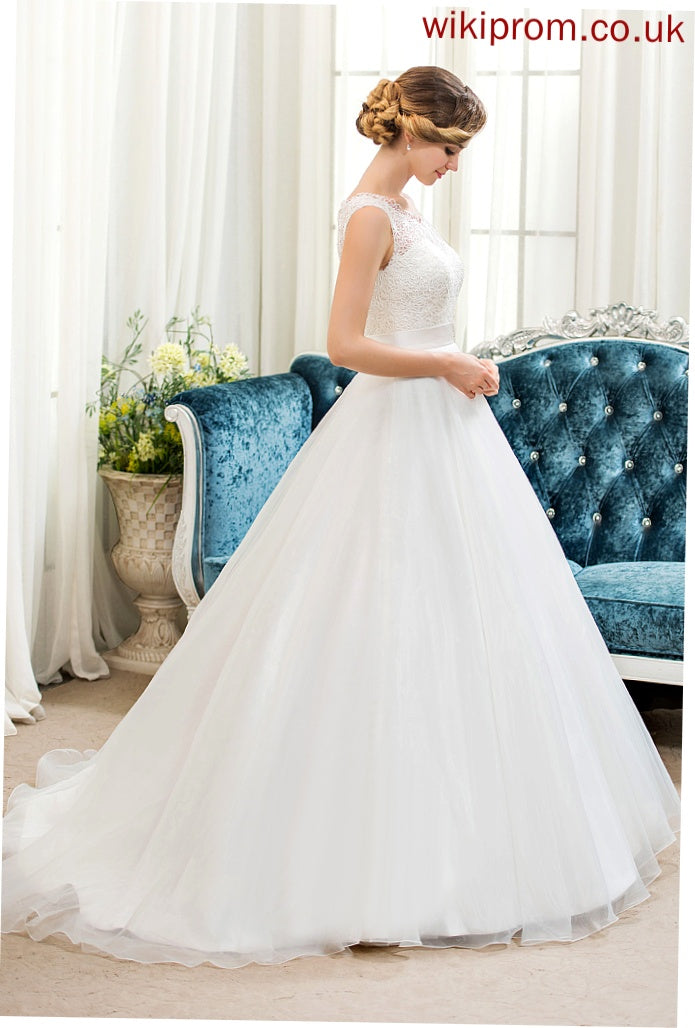 Ball-Gown/Princess Dress Sweep Organza Beading Wedding Lace Jaiden Satin With Wedding Dresses Train Sequins