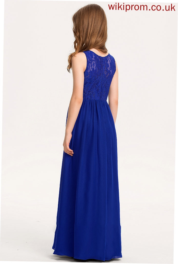 A-Line Scoop Neck Junior Bridesmaid Dresses Diya Floor-Length Lace Chiffon