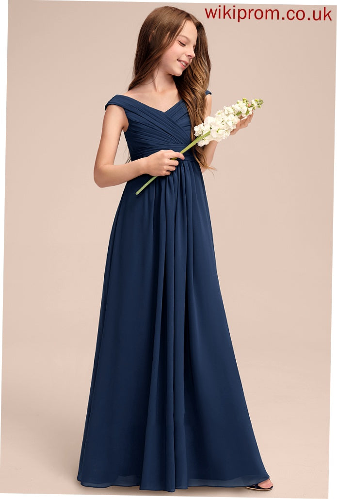 Junior Bridesmaid Dresses Off-the-Shoulder With Ruffles Floor-Length A-Line Chiffon Addyson