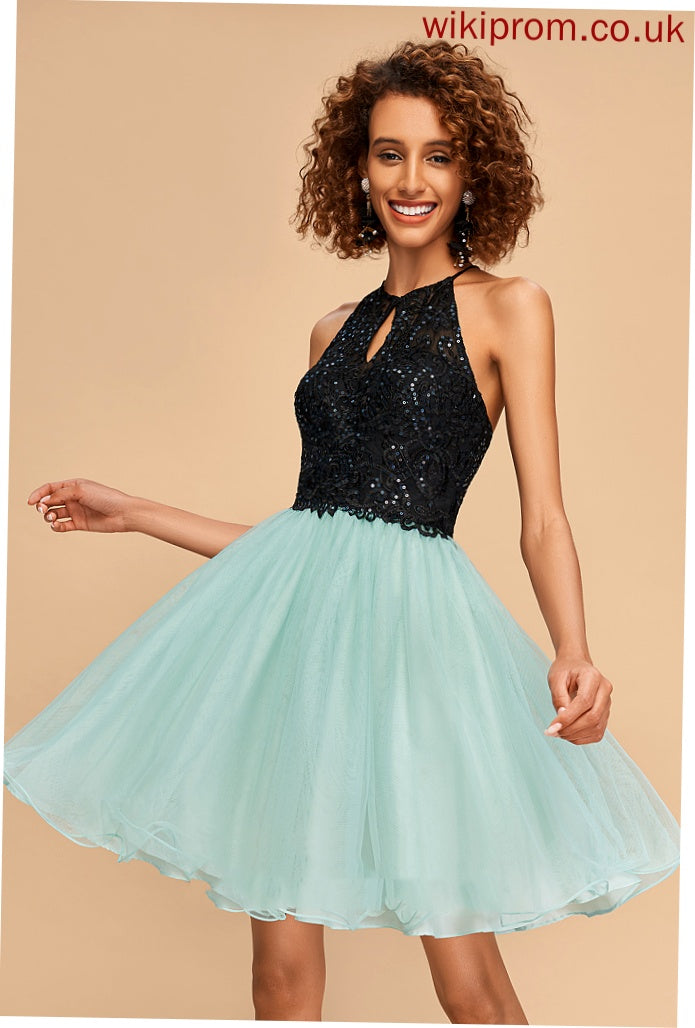 Carley With Sequins Tulle Homecoming A-Line Scoop Short/Mini Homecoming Dresses Neck Dress