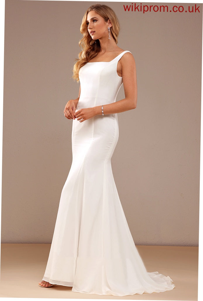 Wedding Dresses Square Neckline Train Reese Wedding Sweep Lace Dress Chiffon With Trumpet/Mermaid