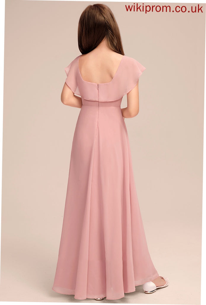 Chiffon Floor-Length Junior Bridesmaid Dresses Henrietta Ruffles A-Line With Scoop Neck Cascading