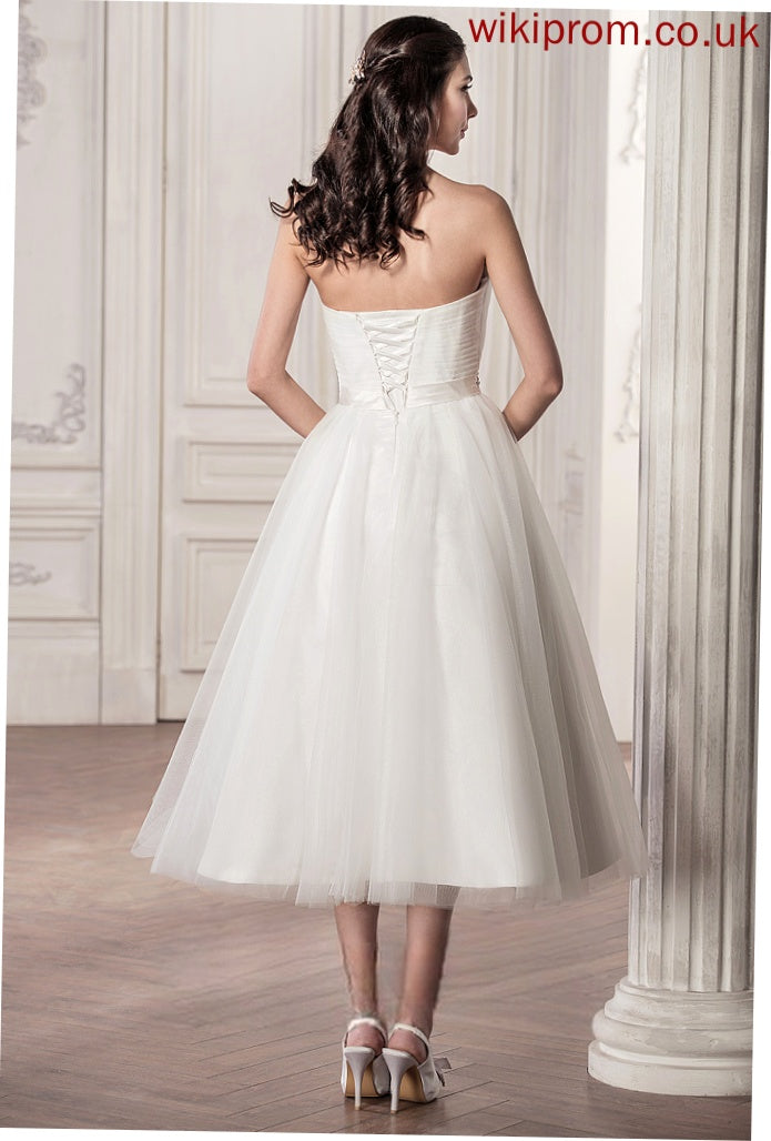 Dress Satin Tulle A-Line Wedding Dresses Beading Catalina With Tea-Length Sequins Wedding Ruffle Sweetheart