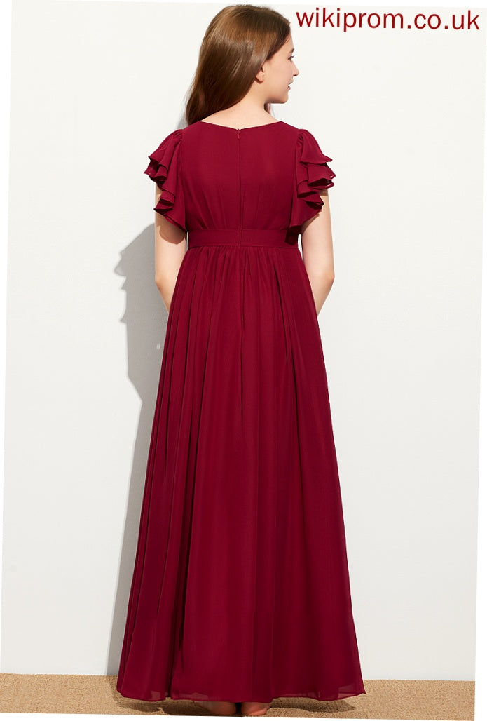 Scoop Neck Ruffles Floor-Length A-Line Junior Bridesmaid Dresses Cascading Chiffon With Riley