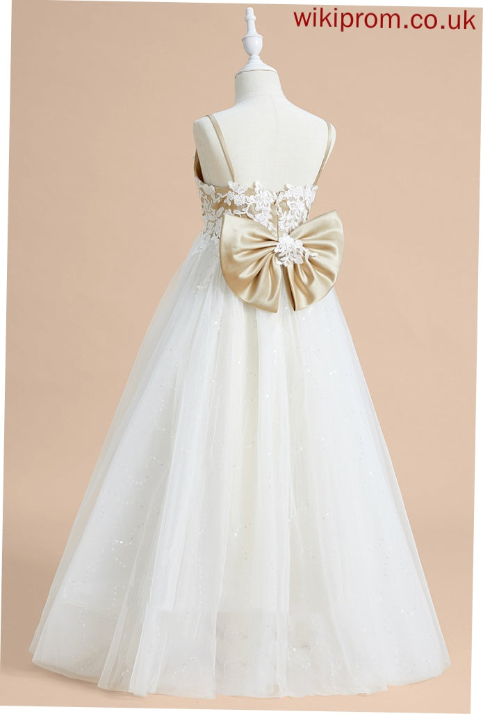 '- Lace/Bow(s) Sleeveless Rosalind Dress Satin/Tulle Girl Floor-length With Ball-Gown/Princess V-neck Flower Flower Girl Dresses