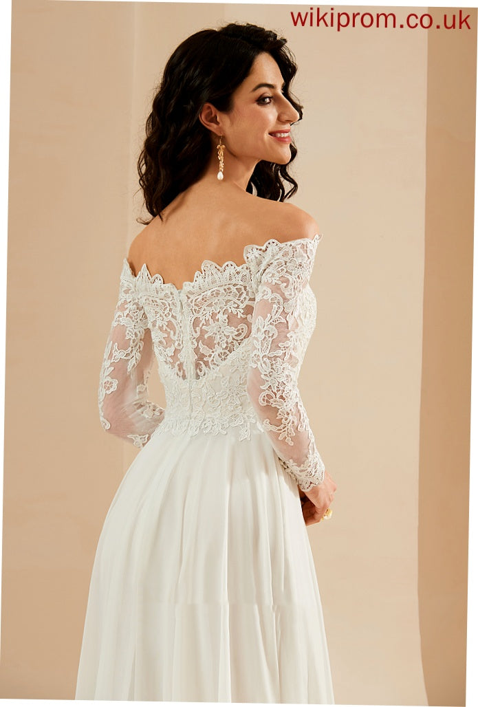 Wedding Dresses Ansley Dress Train A-Line With Lace Off-the-Shoulder Chiffon Sweep Wedding