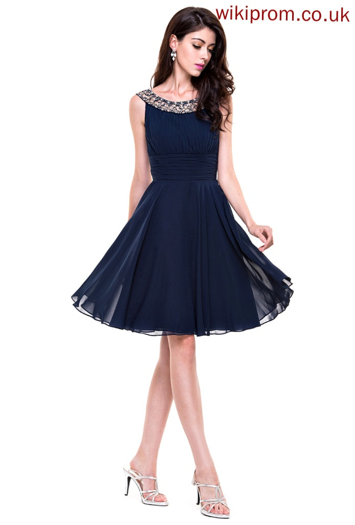 Cocktail A-Line With Chiffon Scoop Beading Janessa Knee-Length Ruffle Neck Dress Cocktail Dresses