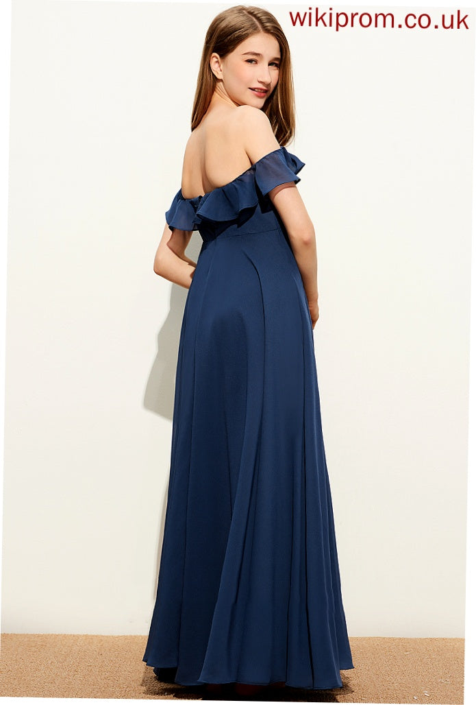 Junior Bridesmaid Dresses Chiffon A-Line Off-the-Shoulder Rayne Floor-Length