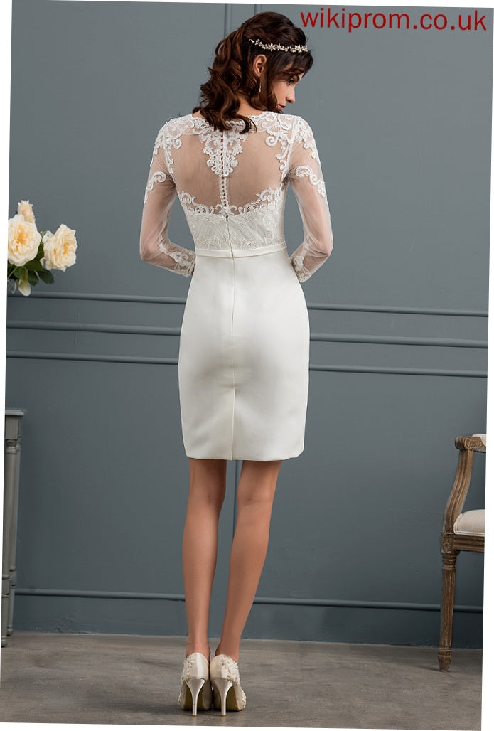 Wedding Dresses With Cassandra Dress Sequins Wedding Illusion Knee-Length Bow(s) Sheath/Column Lace