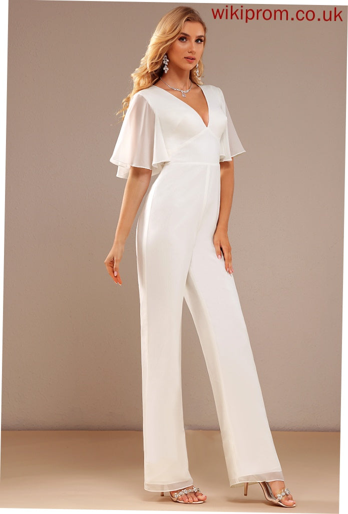 V-neck Wedding Sherlyn Jumpsuit/Pantsuit With Wedding Dresses Chiffon Ruffle Dress Floor-Length