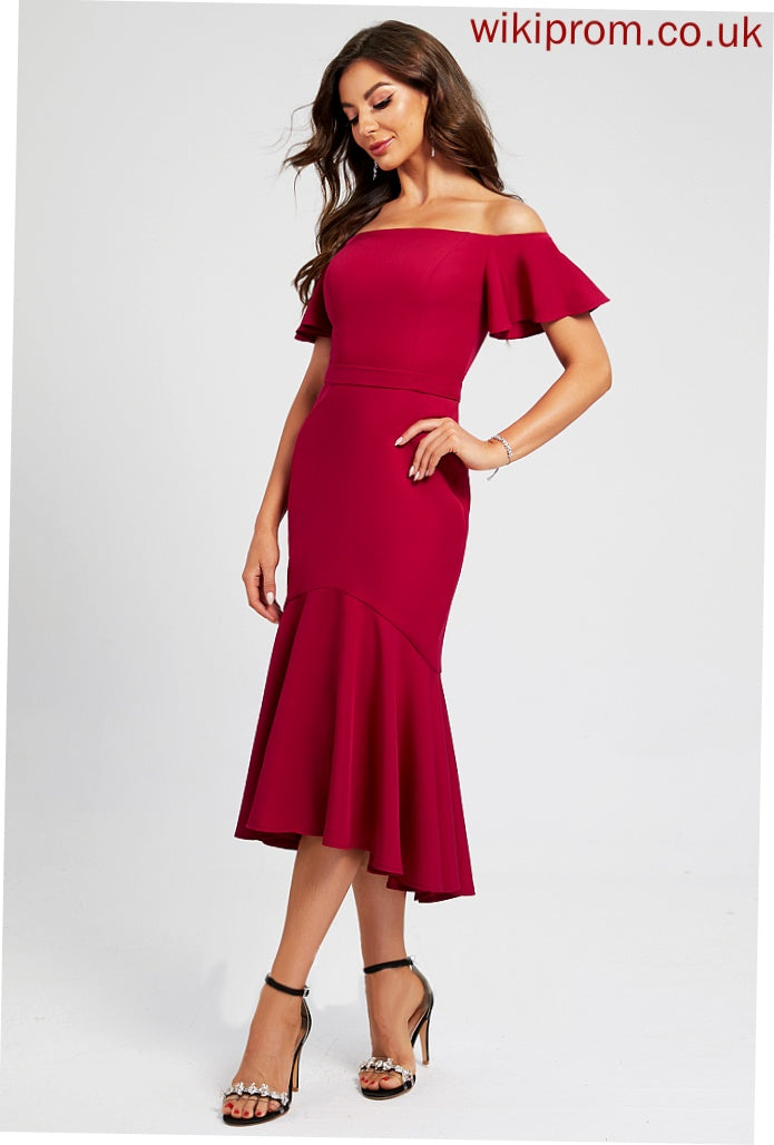 Cocktail Dresses With Cocktail Ruffle Asymmetrical Crepe Hayley Trumpet/Mermaid Off-the-Shoulder Stretch Dress