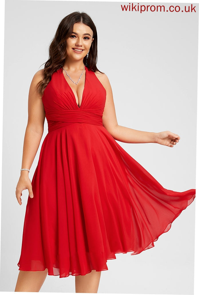 Ruffle Knee-Length V-neck Amirah Chiffon Cocktail Dress A-Line Cocktail Dresses With Bow(s)