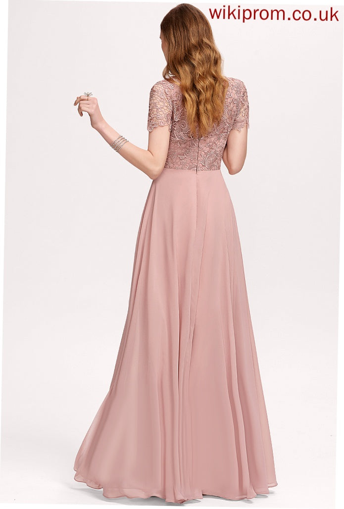 Chiffon Lace Floor-Length A-Line Scoop Prom Dresses Ally