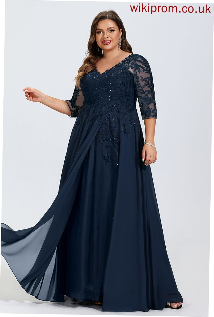 With Lace Sequins Prom Dresses Floor-Length A-Line Litzy V-neck Chiffon