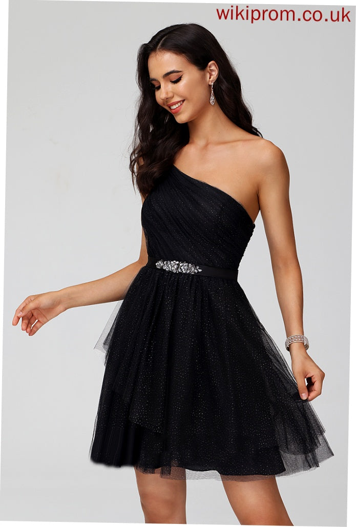 Tulle One-Shoulder Homecoming Dresses Short/Mini Dress With Taniya A-Line Sequins Homecoming Beading