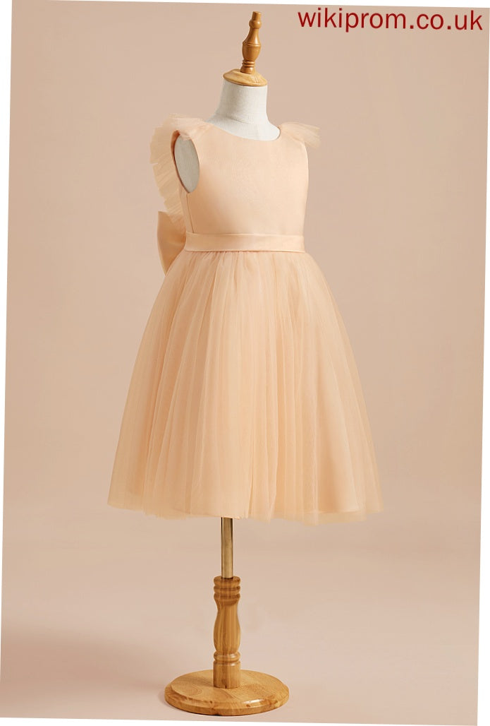 Dress - With Scoop Tulle Sleeveless A-Line Neck Flower Bow(s) Flower Girl Dresses Madison Girl Knee-length