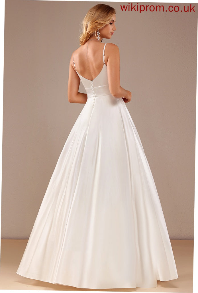 V-neck Hortensia Ball-Gown/Princess Floor-Length Satin Wedding Dresses Dress Wedding