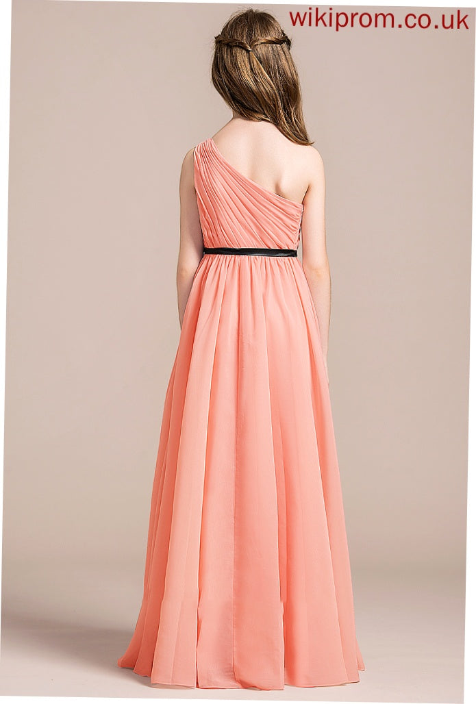 Junior Bridesmaid Dresses With Floor-Length A-Line Chiffon Morgan Ruffle One-Shoulder Bow(s)