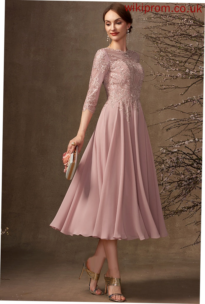 Sequins Dress Judy Chiffon Cocktail Scoop Tea-Length A-Line Lace Neck Cocktail Dresses With