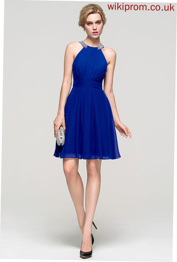 Neck Beading Ruffle Homecoming Dresses Knee-Length Jo Sequins With A-Line Homecoming Dress Chiffon Scoop