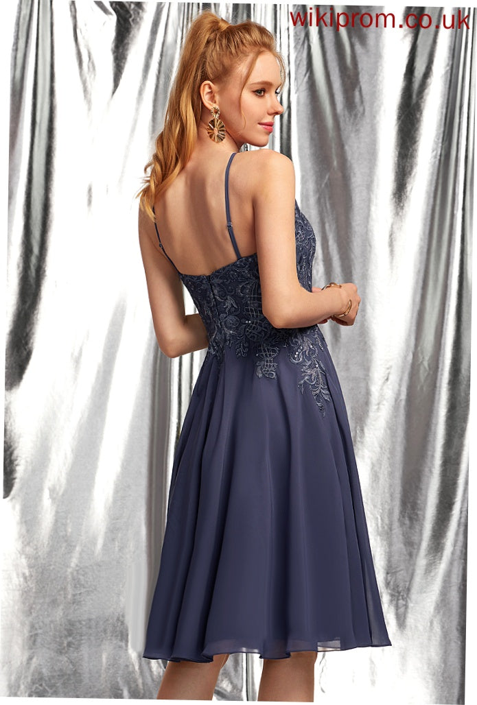 Lace With Appliques Prom Dresses A-Line Scoop Krystal Knee-Length Chiffon